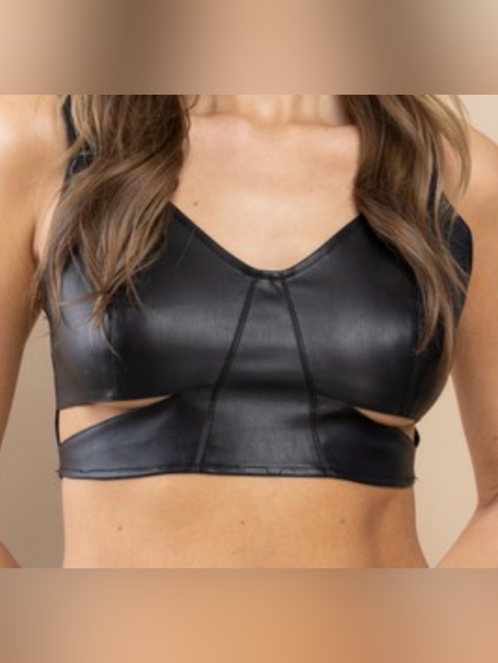 Black Faux Leather Crop Top - Structured Bust Tank